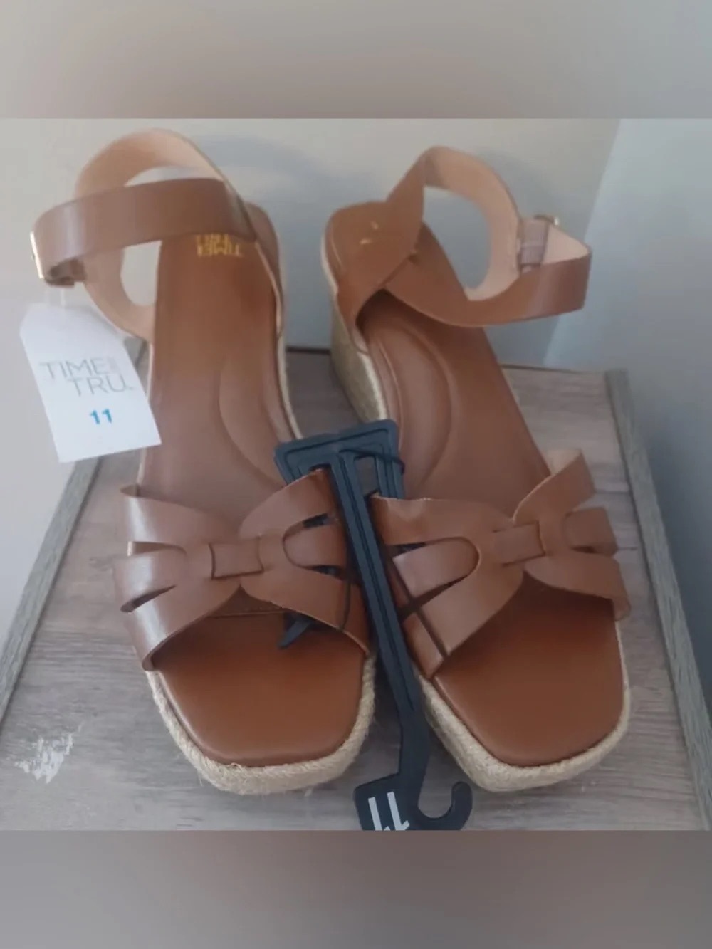Time and Tru Brown Knotted Strap Wedge Sandals